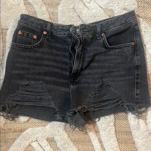 Topshop Black Raw Hem Jean Shorts
